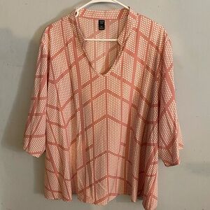 SHEIN Pink/White Geometric Dot Patterned Top